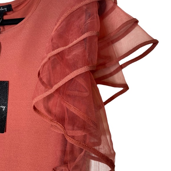 Brand New! A Love Story Salmon Fluttered Tiered Tulle Short Sleeve Shirt Size XL - Picture 4 of 10